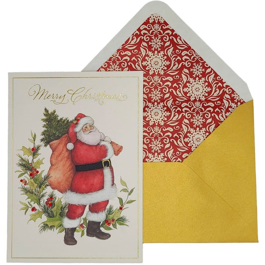 Santa with Foliage Christmas Card