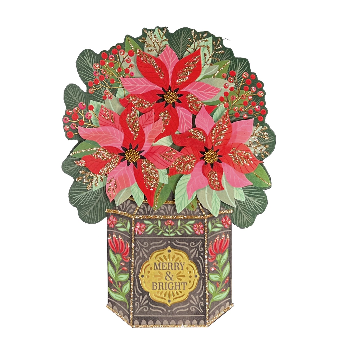 Die Cut Poinsettias in Tin Christmas Card