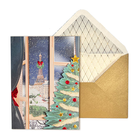 Paris Scene Through French Doors Christmas Card