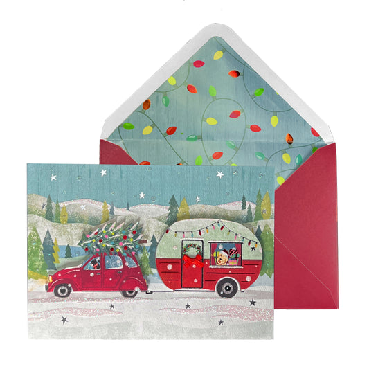 Camper with Dog and Cat Christmas Card