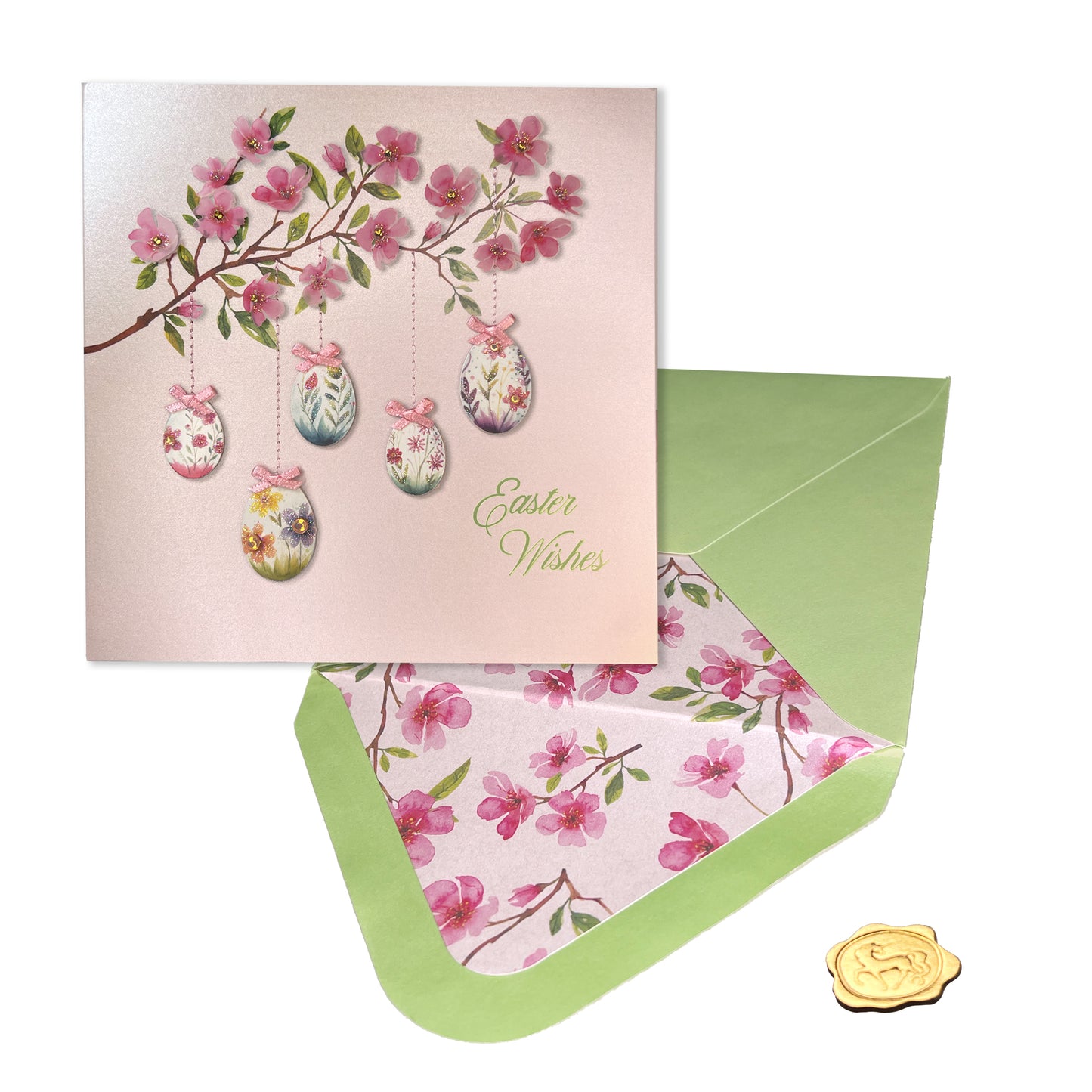 Cherry Blossom Branch with Eggs Easter Card