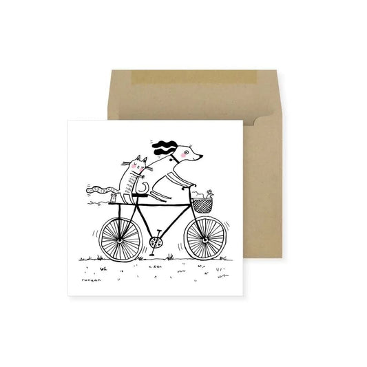 Cat and Dog on Bike Friendship Card