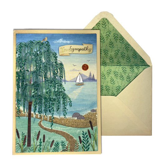 Willow Tree Near Water with Sailboat Sympathy Card