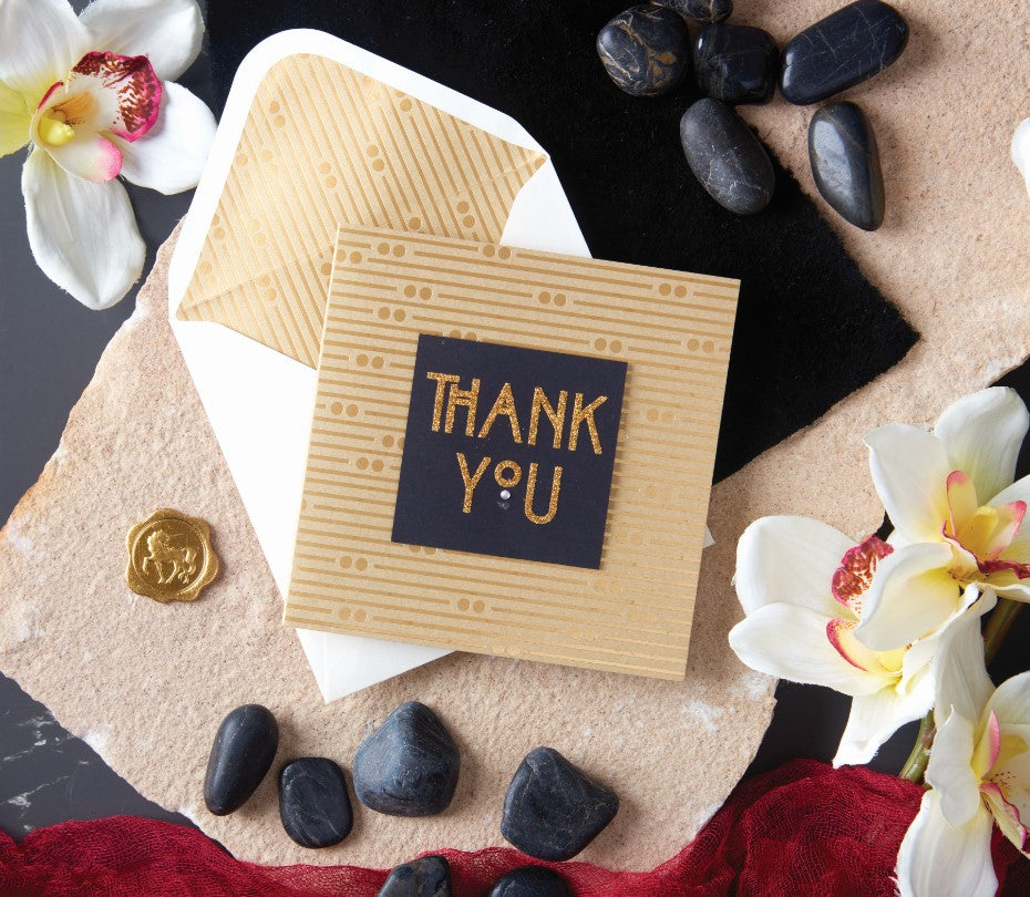 Art Deco Text on Gold Thank You Card