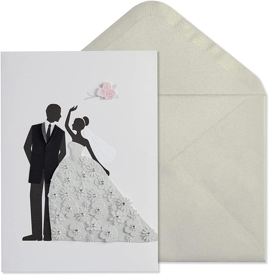 Bride and Groom with Flowers Wedding Card