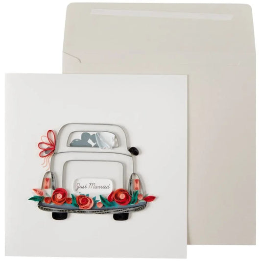 Quilled Just Married Car Wedding Card