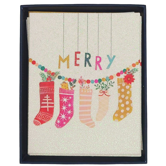 Whimsy Christmas Stockings 8 Count Boxed Christmas Card