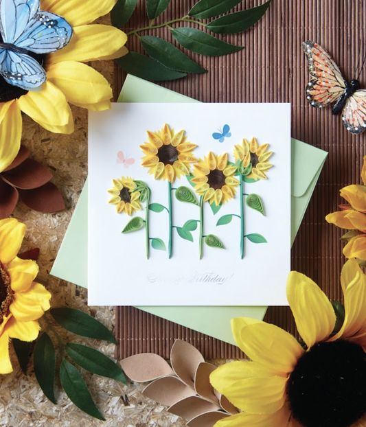 Quilled Four Sunflowers Birthday Card