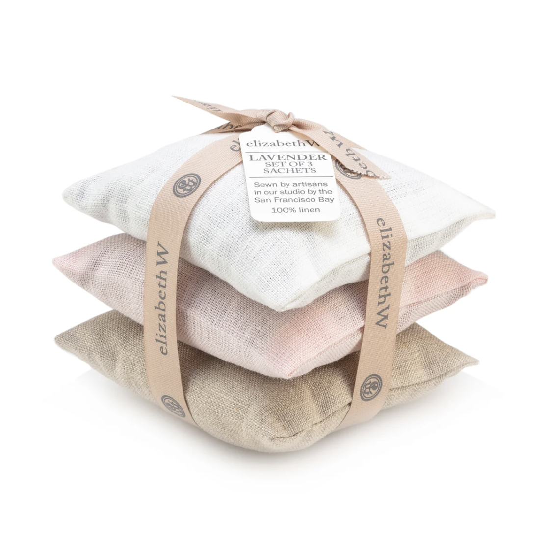 Ivory, Natural, Pink Linen Lavender Sachet Set of 3