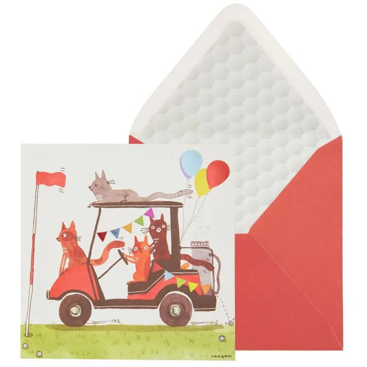 Cats In Golf Cart Birthday Card