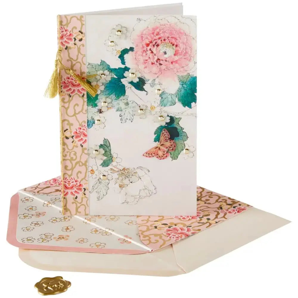 Vintage Japanese Flower & Figure Collector's Edition Birthday Card