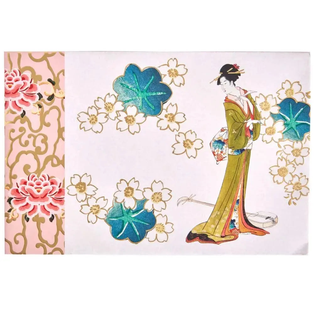 Vintage Japanese Flower & Figure Collector's Edition Birthday Card