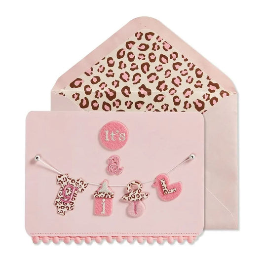 Leopard Baby Girl Congrats Baby Card