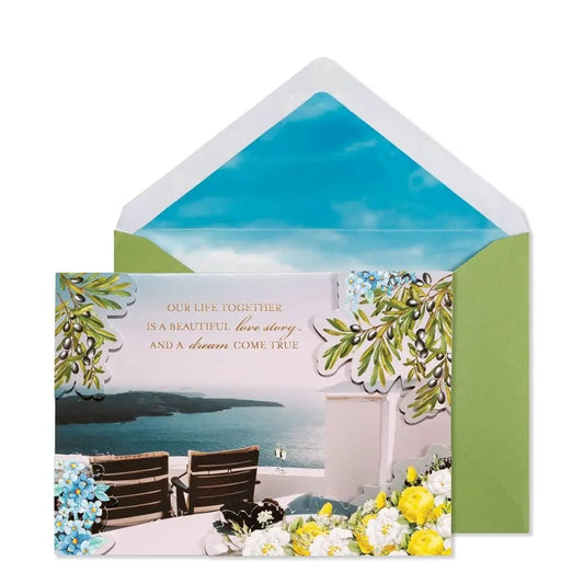 Two Chairs in Greece Anniversary Card